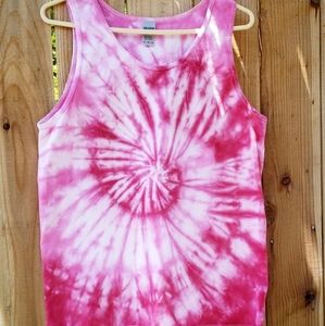 Men's tie dye tank top. Pink and red swirl.